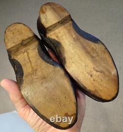 1800s Antique VICTORIAN Childs EMBOSSED LEATHER CLOGS Wood Folk Art WOODEN SHOES