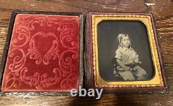 1850s Ambrotype Photo Cute Boy with Long Curls in Hair & Short Pants Full Case