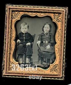 1850s Daguerreotype Photo Cute Little Kids Brother & Sister Victorian Children