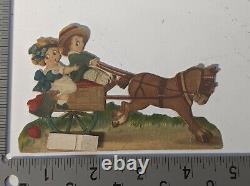 1870's-80's Victorian Kids Antique Die Cut Card Horse Children Riding Ephemera