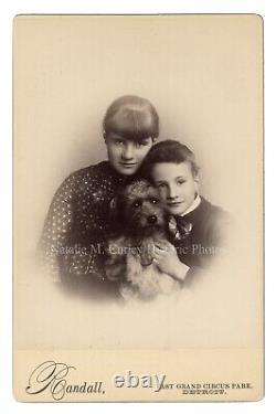 1890s Victorian Children & Pet Terrier Dog Detroit Cabinet Photo