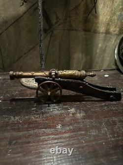 1900s Antique Solid Brass Mini Cannon Civil War Toy Kid Fuse victorian cast iron