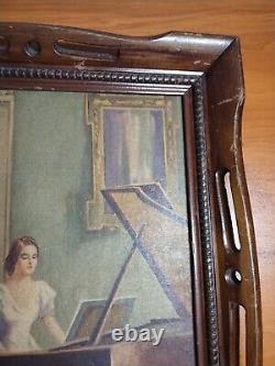 1930's Antique Victorian PRINT Signed By ALAN FORBES Girls PlayPiano & Violin