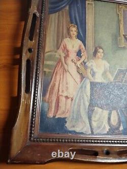 1930's Antique Victorian PRINT Signed By ALAN FORBES Girls PlayPiano & Violin