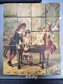 19c. Antique Victorian Wooden Puzzle Block Cubes Children Animals Dovetail Box