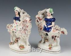 19th C. Pair Staffordshire Queen Victoria's Children with Goat Antique Figurine