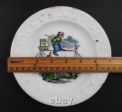 4 ABC Plates Antique STAFFORDSHIRE Children's dishes Polychrome scenes c1875