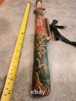 ANTIQUE Toy Hand Carved & Painted Wooden VICTORIAN Child's Sword 19 With Scabbard