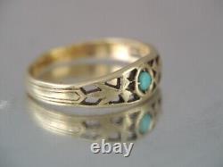 ANTIQUE VICTORIAN SOLID 14K GOLD TURQUOISE CAB STONE CHILDS RING sz 1 1/2