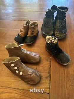 ANTIQUE Victorian DOLL Boy-Girl Child High TOP BOOTS SHOES LEATHER Button-4.5-6