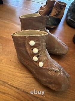 ANTIQUE Victorian DOLL Boy-Girl Child High TOP BOOTS SHOES LEATHER Button-4.5-6