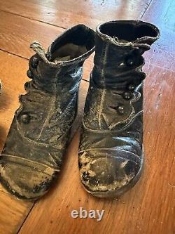 ANTIQUE Victorian DOLL Boy-Girl Child High TOP BOOTS SHOES LEATHER Button-4.5-6