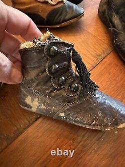 ANTIQUE Victorian DOLL Boy-Girl Child High TOP BOOTS SHOES LEATHER Button-4.5-6