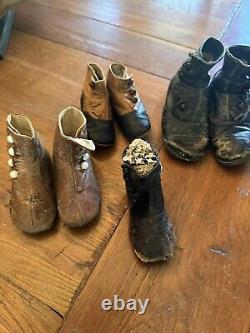 ANTIQUE Victorian DOLL Boy-Girl Child High TOP BOOTS SHOES LEATHER Button-4.5-6