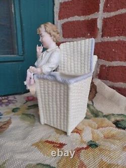 Adorable Antique Victorian Heubach Era Bisque Boy Girl Slipper Basket Figurine