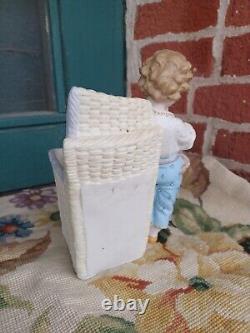 Adorable Antique Victorian Heubach Era Bisque Boy Girl Slipper Basket Figurine