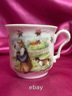 Antique 13-Piece Child Tea Set with Animal Scenes Cat Dog German Victorian 1880s