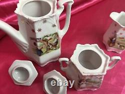 Antique 13-Piece Child Tea Set with Animal Scenes Cat Dog German Victorian 1880s