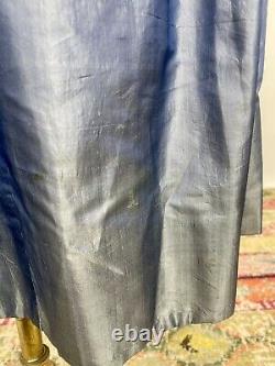 Antique 1800s Victorian Childs Dress Blue Silk Lace Balloon Sleeves Gown As Is