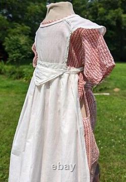 Antique 1830's 1840's Child's White Cotton Pinafore Apron For Dress