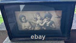 Antique Alfred S. Campbell 3-D Deeply Embossed 1896 Framed Lithograph Children
