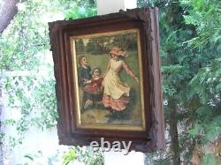 Antique, Beautifully Framed Victorian Color Print, Children Going for the Wash