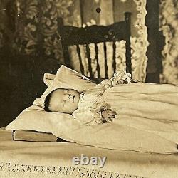 Antique Cabinet Card Photograph Post Mortem Baby Girl ID Lillian Herrick Odd