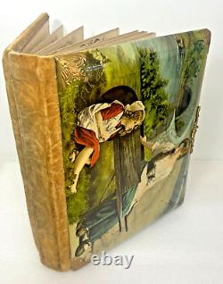 Antique Celluloid Lithograph Cover and Velvet Victorian Photo Album with Photos