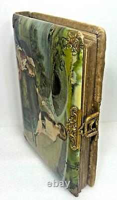 Antique Celluloid Lithograph Cover and Velvet Victorian Photo Album with Photos