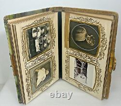 Antique Celluloid Lithograph Cover and Velvet Victorian Photo Album with Photos