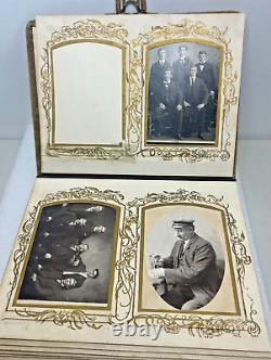 Antique Celluloid Lithograph Cover and Velvet Victorian Photo Album with Photos