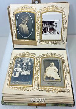 Antique Celluloid Lithograph Cover and Velvet Victorian Photo Album with Photos