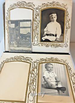 Antique Celluloid Lithograph Cover and Velvet Victorian Photo Album with Photos