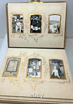 Antique Celluloid Lithograph Cover and Velvet Victorian Photo Album with Photos