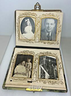 Antique Celluloid Lithograph Cover and Velvet Victorian Photo Album with Photos