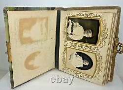 Antique Celluloid Lithograph Cover and Velvet Victorian Photo Album with Photos