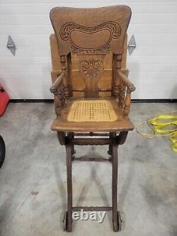 Antique Child's High Chair Stroller Carriage Combination
