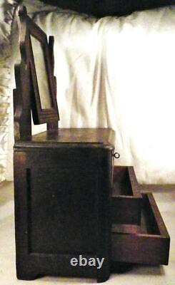 Antique Childs Doll Bureau Dresser with Mirror Victorian Doll Furniture Lock Key