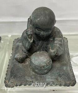 Antique Chinese Bronze Statute Child Set Beating Drum Nice Patina Heavy
