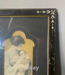 Antique Ebonized & Incised Victorian Frame with Mother & Child Print