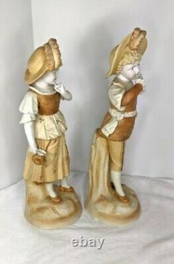 Antique German Rudolstadt Pair Bisque Statues Siblings Children 15 Victorian