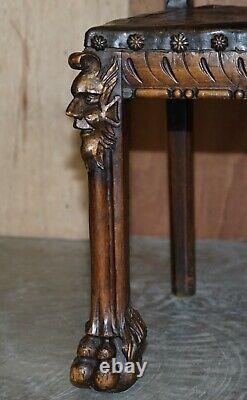 Antique Hand Carved High Back Chair Embossed Painted Armorial Crest Coat Of Arms