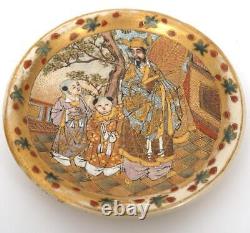 Antique Japanese Satsuma Teacher Wise Man & Children, Demitasse Cup & Saucer Set