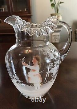 Antique Mary Gregory Set Pitcher and Four Glasses