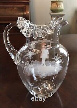 Antique Mary Gregory Set Pitcher and Four Glasses