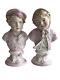 Antique Mauger and Fils Victorian French Bisque Porcelain Busts Boy Girl Pair