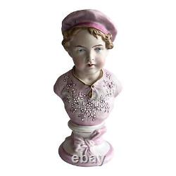 Antique Mauger and Fils Victorian French Bisque Porcelain Busts Boy Girl Pair