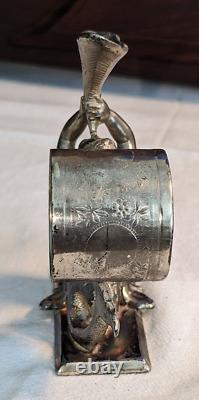 Antique Meriden Silverplate Triton Mermaid Child Trumpet Napkin Ring Holder