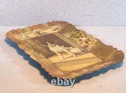 Antique Metal Tip Tray Dog with Children Playing Scalloped Edge. TT-1