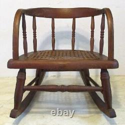 Antique Oak Curved Back Hand Woven Cane Seat Children's Rocking Chair